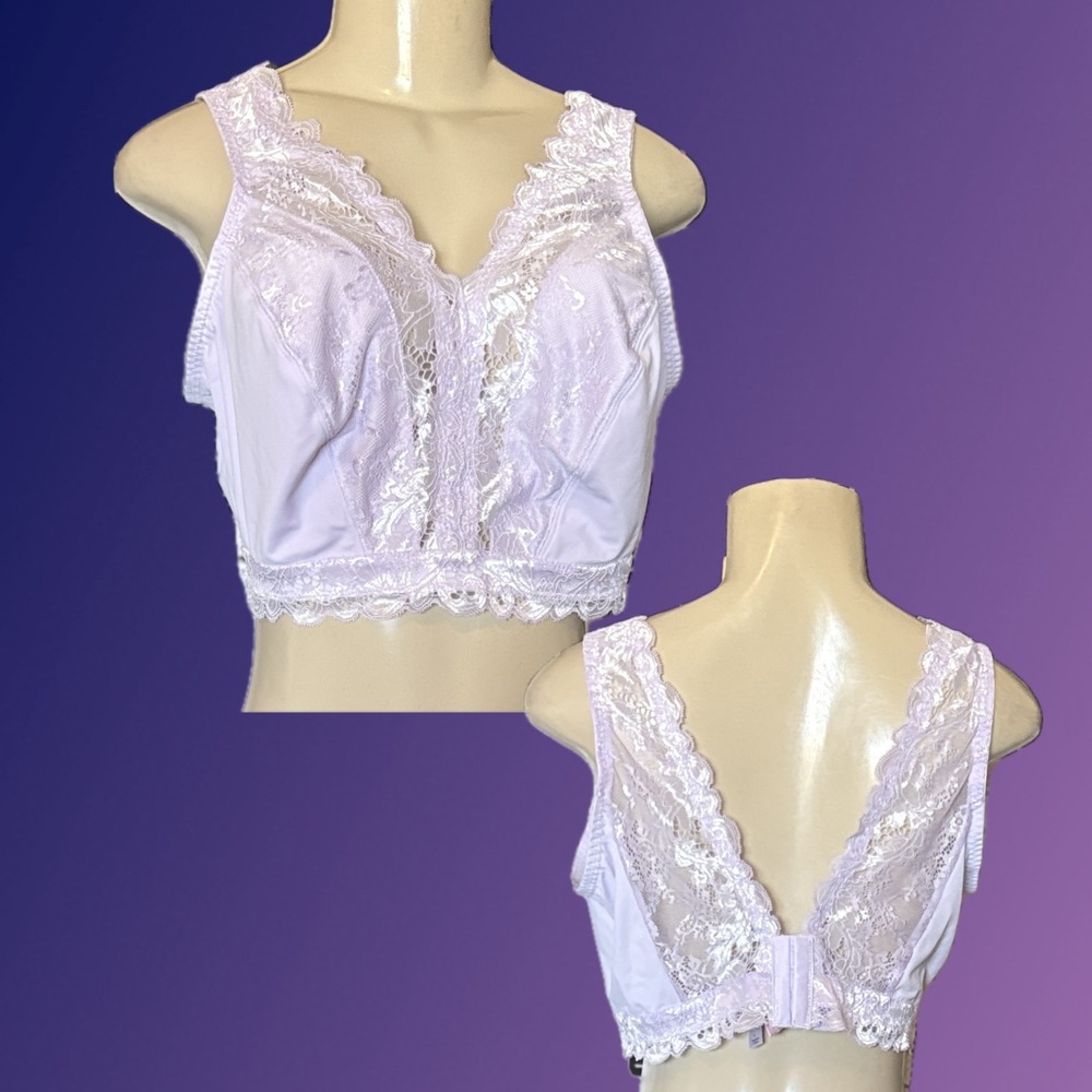 Comfort Choice L Lilac Floral Lace Longline Leisure Bralette Wireless V-Neckline